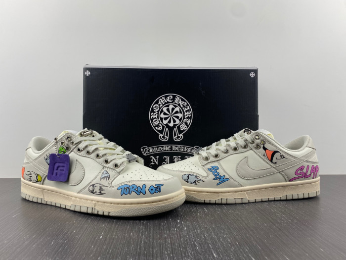 nike dunk low chrome hearts - dd1503-107-01