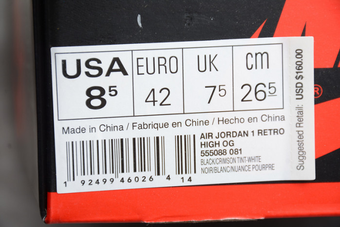 air jordan 1 retro high black crimson tint 555088-081